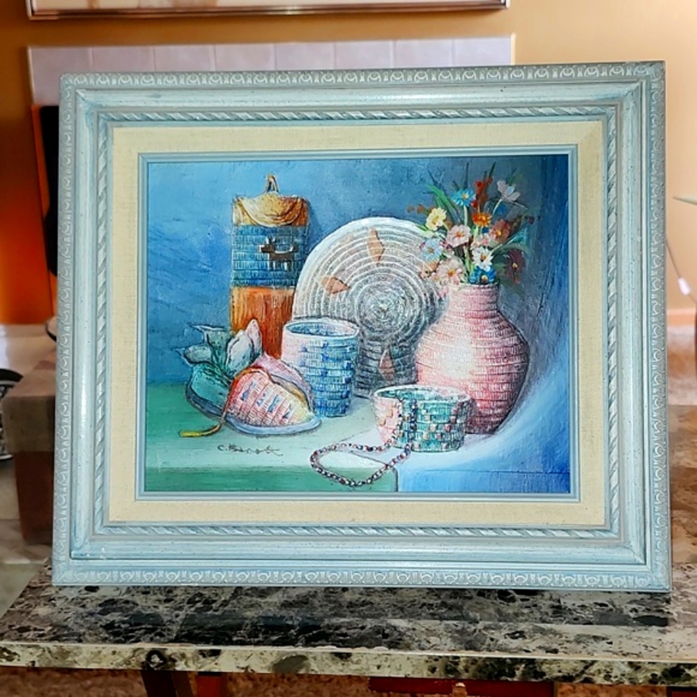 Original Signed Painting C. Benoit Art Native American Still Oil Canvas  8X10